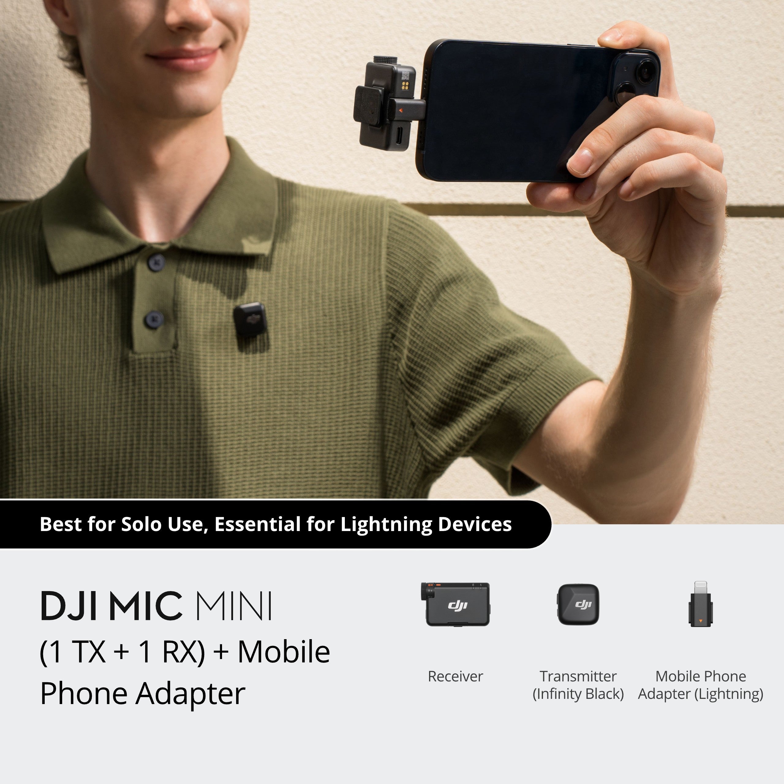 DJI Mic Mini (1 TX + 1 RX) + Mobile Phone Adapter (Lightning)